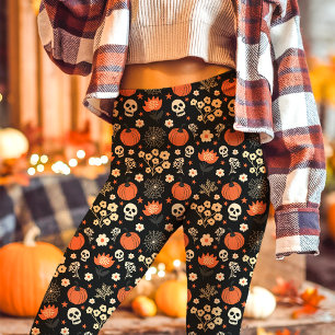 Boho-Halloween-Blumen-Schädel-Cottagecore Leggings