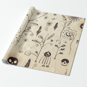 Boho Halloween Masken & Botanische Wirbel Muster Geschenkpapier