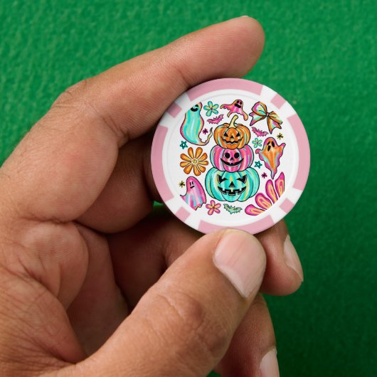 Boho Halloween Pumpkin Ghost Pokerchips (Hand)