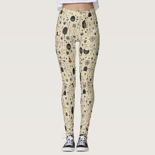 Boho Halloween Seamless Pattern Leggings (Vorderseite)