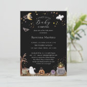 Boho Halloween Sweet Little Baby ist Braudusche Einladung (Stehend Vorderseite)