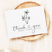 Boho Hand Drawn Floral Script Heart Wedding Dankeskarte