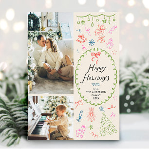 Boho Hand Drawn Happy Holidays 2 Foto Feiertagskarte