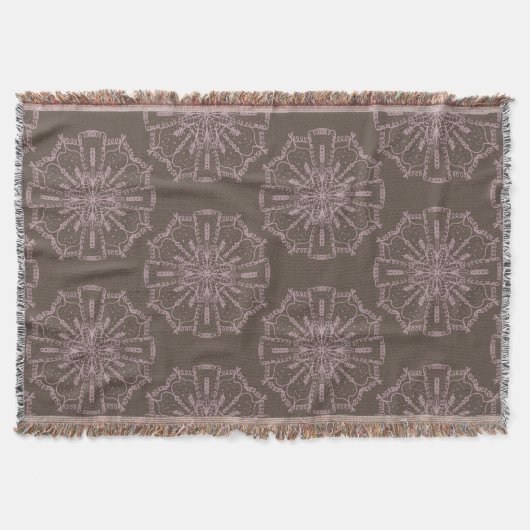 Boho Hand Drawn Mandala Blush Pink Brown Muster Decke (Vorderseite)