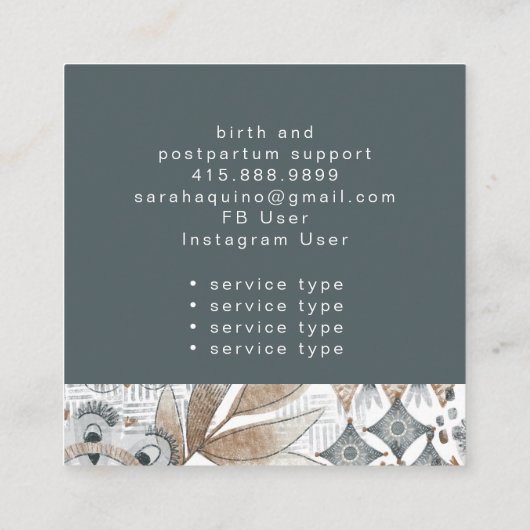 Boho Hand Drawn Shapes Doula Birth Services Quadratische Visitenkarte (Rückseite)