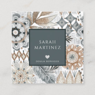 Boho Hand Drawn Shapes Doula Birth Services Quadratische Visitenkarte