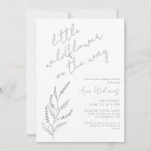 Boho Hand-drawn Wildflower White Grey Baby Shower Einladung (Vorderseite)