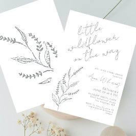 Boho Hand-drawn Wildflower White Grey Baby Shower Einladung