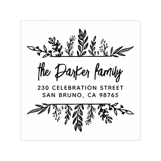 Boho Hand gezeichnet Blätter Frame Whimsy Rücksend Permastempel (Design)