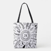 Boho Hand gezeichnete botanische Tasche (Rückseite)