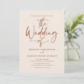 Boho Hand Lettered Calligraphy Terracotta Wedding Einladung (Stehend Vorderseite)