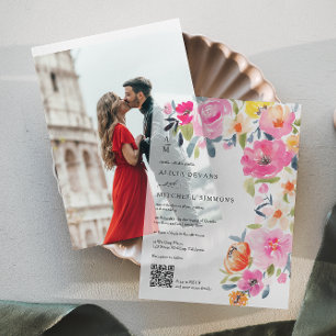 Boho Hand-Painted Floral QR Code Hochzeit Pergament Einladungen