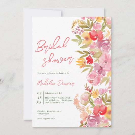 Boho handgemalt Blumenbeete Wasserfarben Brautpart Einladung (Vorderseite)