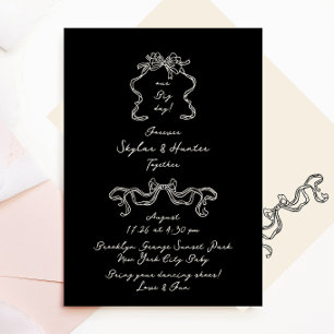 Boho handgeschriebene Retro Black & Cream Wedding Einladung