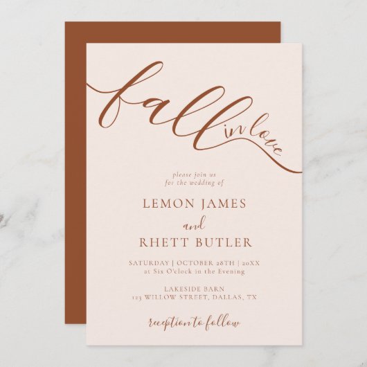 Boho handgeschriebener Fall in Liebe Hochzeit Einladung (Vorne/Hinten)