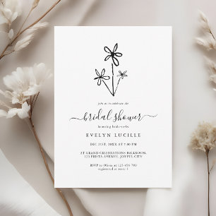 Boho-Handgezeichnete florale minimalistische Braut Einladung