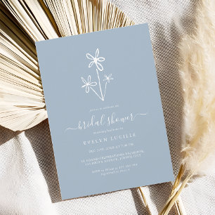 Boho-Handgezeichnete florale staubblaue Hochzeitsd Einladung