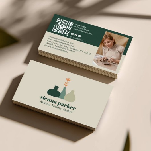 BOHO  HANDMADE POTTERY CERAMIC QR CODE PHOTO VISITENKARTE