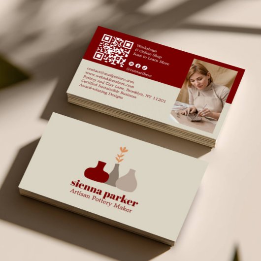 BOHO  HANDMADE POTTERY CERAMIC QR CODE PHOTO VISITENKARTE