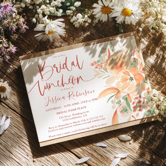 Boho HandPainted Terracotta Floral Bridal Luncheon Einladung