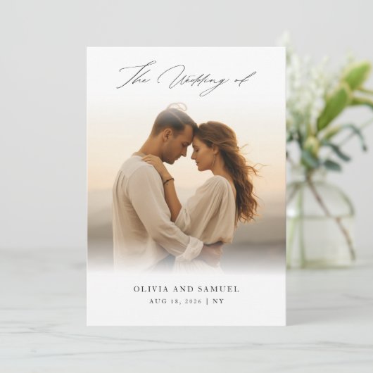 Boho Handwriting Script Romantic Foto Wedding Einladung (Stehend Vorderseite)