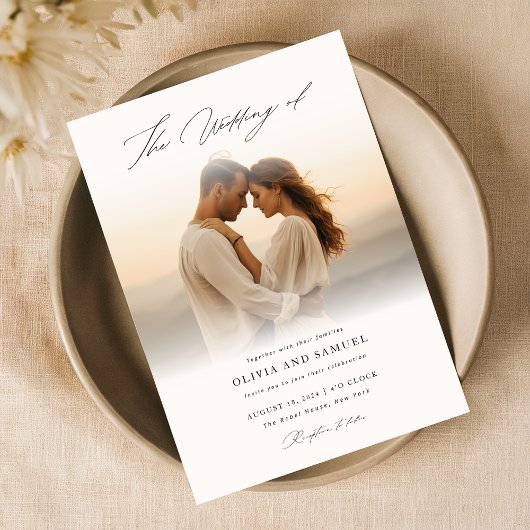 Boho Handwriting Script Romantic Foto Wedding Einladung