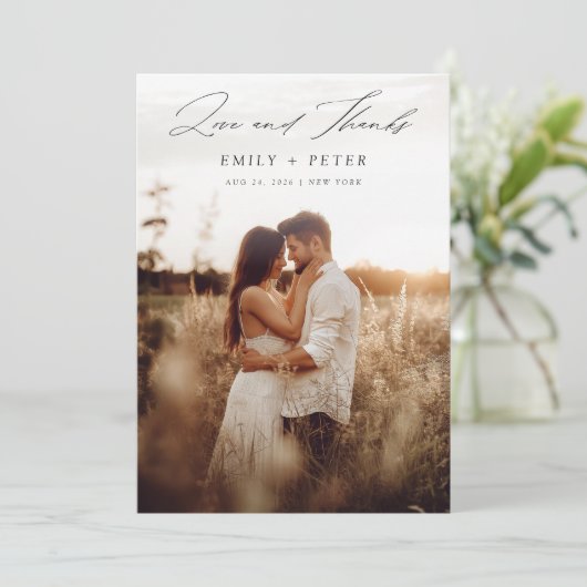 Boho Handwriting Script Wedding 2-Foto Dankeskarte (Stehend Vorderseite)