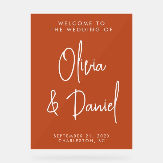 Boho Handwriting Script Wedding Welcome Acrylschild (Vorderseite)