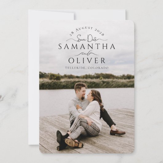 Boho Handwritten Photo Save the Date Card Einladung (Vorderseite)