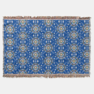 Boho-Handzeichnung Mandala Blau Senf Farbige Decke