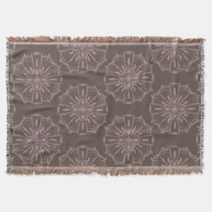 Boho-Handzeichnung Mandala-Rosa-Braun-Muster Decke