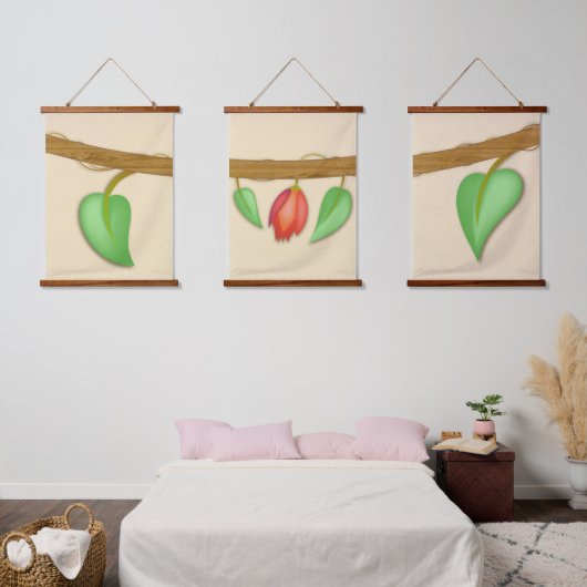 Boho Hanging Floral Set Continuous Branch Wandteppich Mit Holzrahmen (Schlafzimmer)