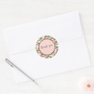 Boho Happy Blume Blush Navy Vielen Dank Runder Aufkleber