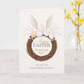 Boho Happy Easter Bunny Wreath Nest Ivory Gold Karte (Gelbe Blume)