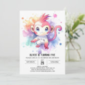 Boho Happy Monkey Birthday Einladung (Stehend Vorderseite)