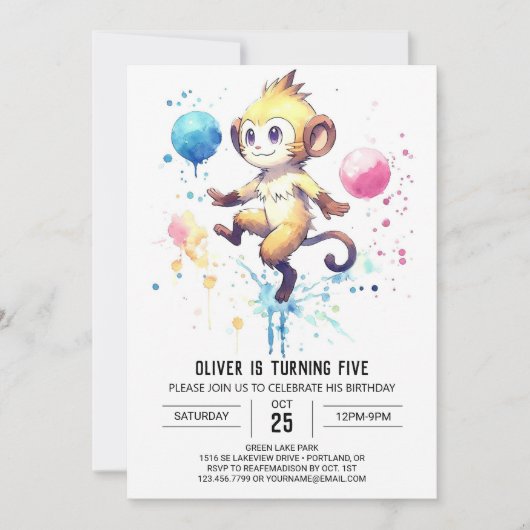 Boho Happy Monkey Birthday Einladung (Vorderseite)