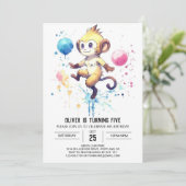 Boho Happy Monkey Birthday Einladung (Stehend Vorderseite)