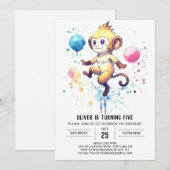 Boho Happy Monkey Birthday Einladung (Vorne/Hinten)