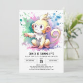 Boho Happy Monkey Birthday Einladung (Stehend Vorderseite)