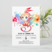 Boho Happy Monkey Birthday Einladung (Stehend Vorderseite)