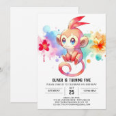 Boho Happy Monkey Birthday Einladung (Vorne/Hinten)