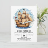 Boho Happy Sails Pirate Birthday Einladung (Stehend Vorderseite)