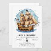 Boho Happy Sails Pirate Birthday Einladung (Vorne/Hinten)