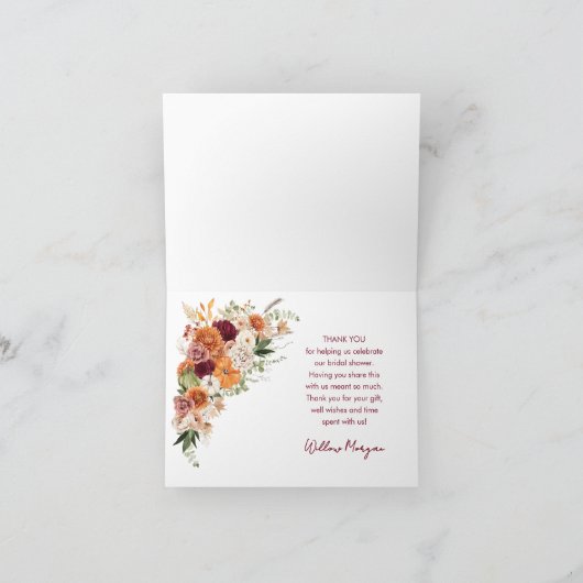 Boho Harvest Fall in Liebe Brautparty Danke Einladung (Innenseite)