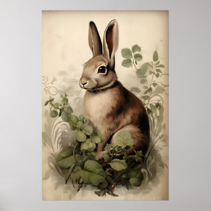 Boho-Hasen-Druck, rustikale Hase Cottagecore Poster