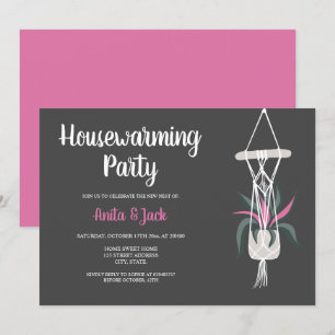 Boho-Hauspflanzen floral grau rosa Einweihungsgesc Einladung