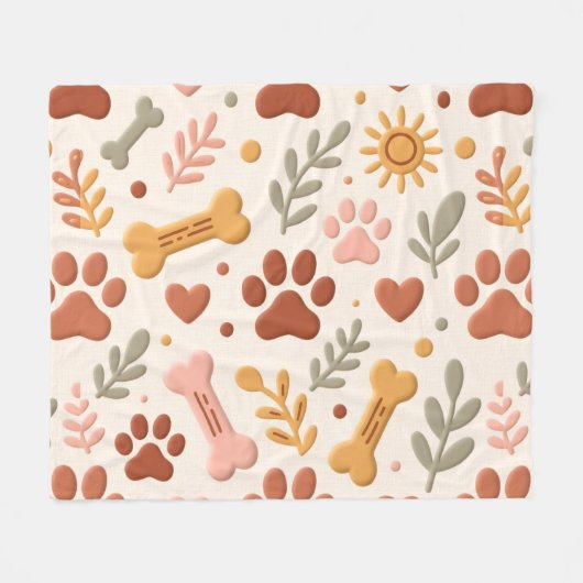 Boho-Haustierdecke | Cozy Paw Print & Herz Design Fleecedecke (Vorderseite (Horizontal))