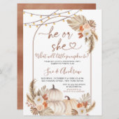 Boho He or She Pumpkin Fall Gender Reveal Einladung (Vorne/Hinten)