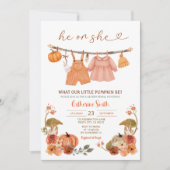 Boho He or She Pumpkin Gender Reveal Herbst Herbst Einladung (Vorderseite)