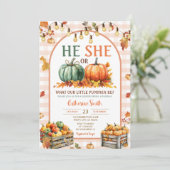 Boho He or She Pumpkin Gender Reveal Herbst Herbst Einladung (Stehend Vorderseite)
